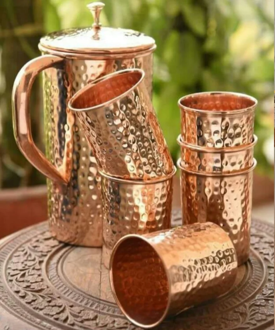 Copper glass and jug